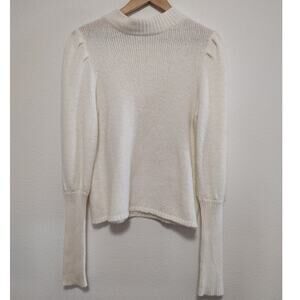 Embossed Cream Mock Neck Bishop Long Sleeve Ribbed Pullover Sweater Size Large